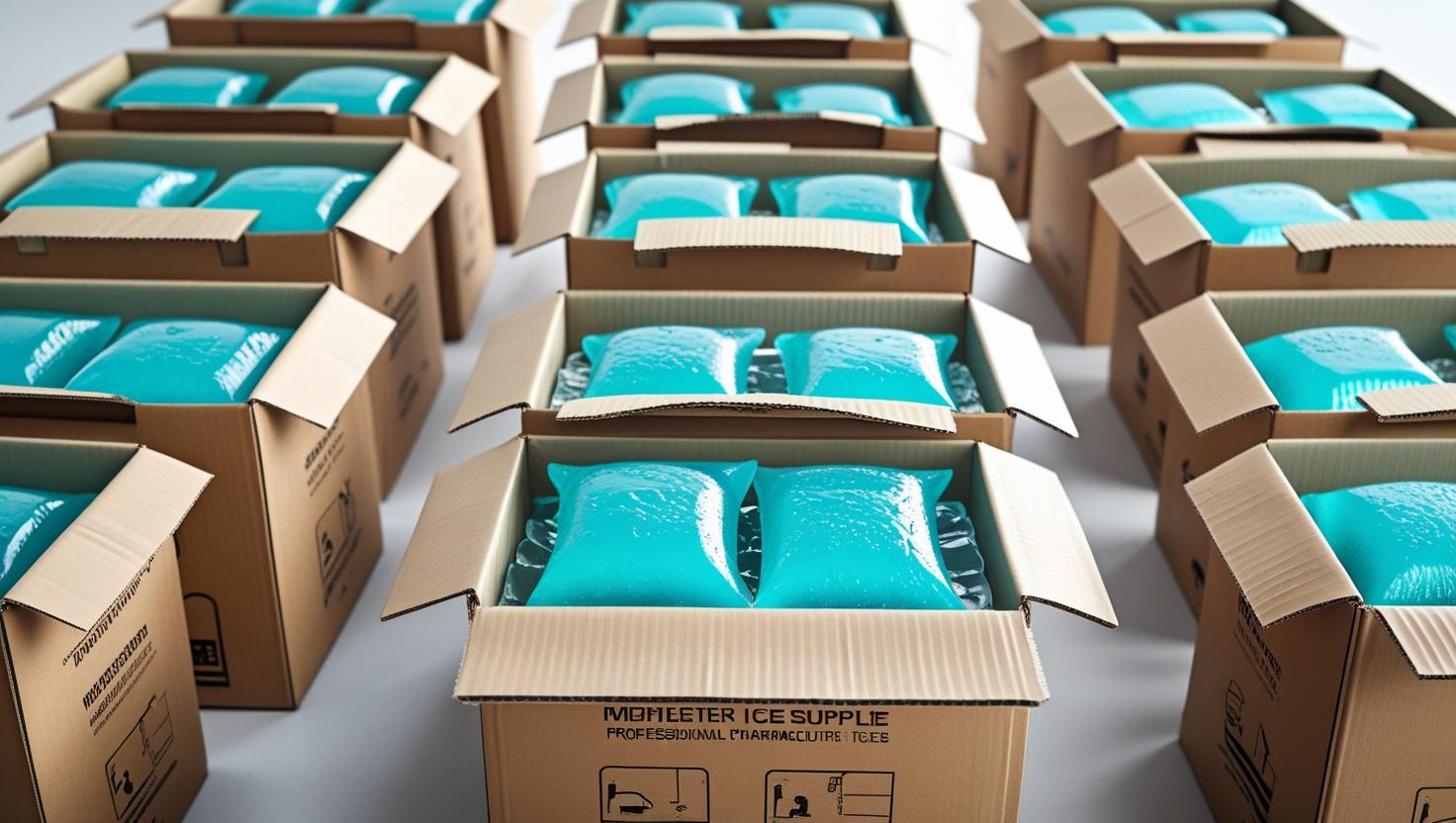 several boxes with blue ice packs