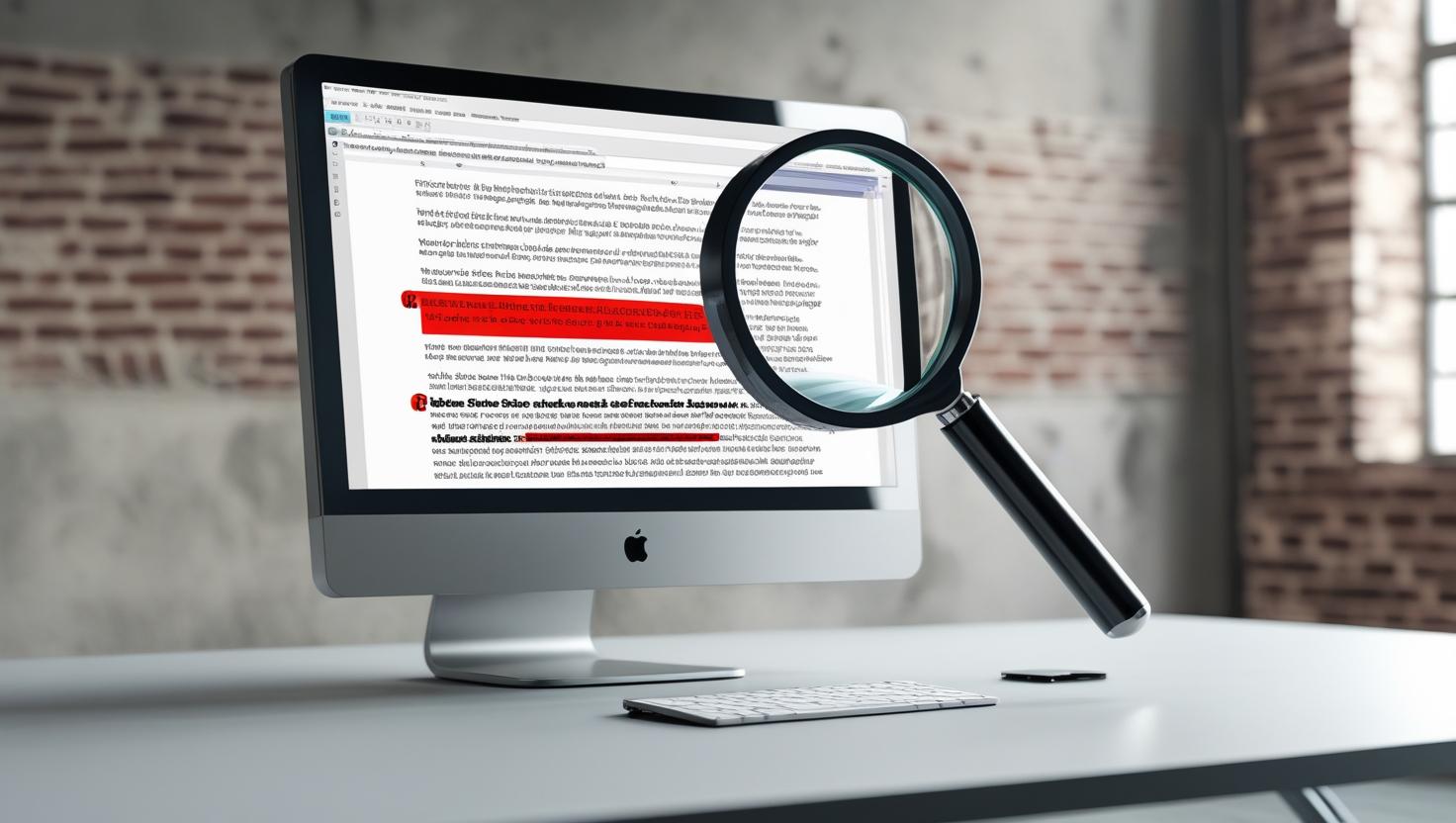 a magnifying glass over a computer screen