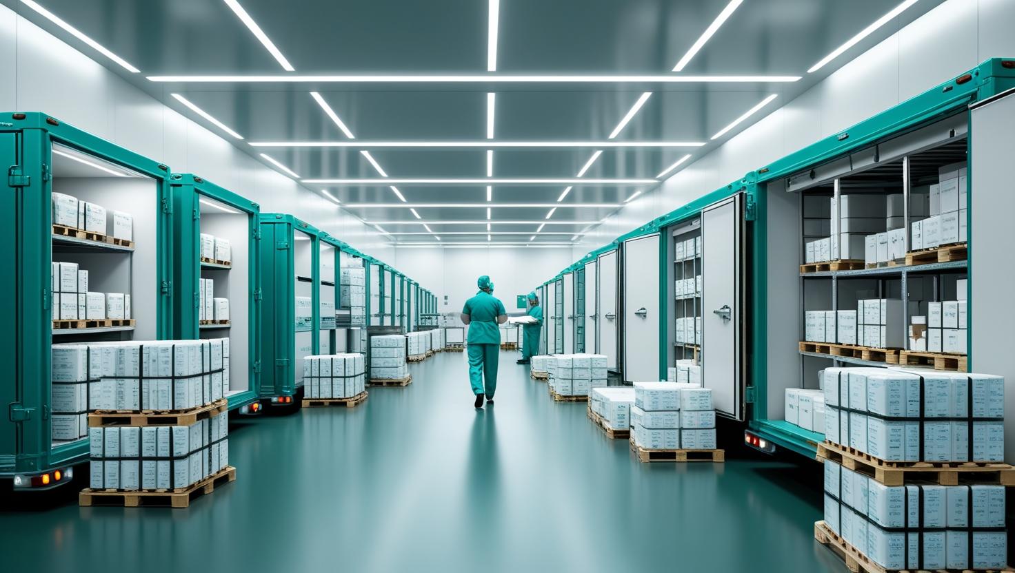a person in a room with white boxes