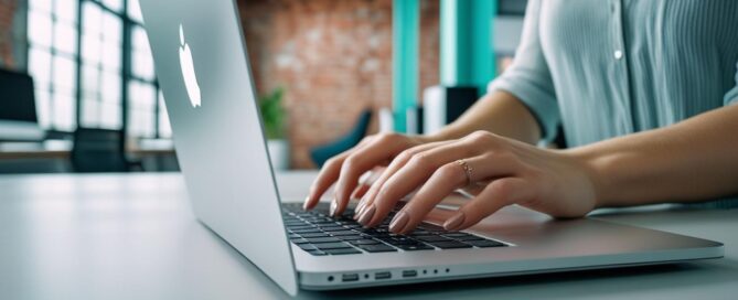 a woman typing on a laptop